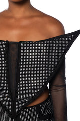 GALACTIC WORLD EMBELLISHED MESH STATEMENT TOP