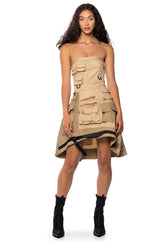 GAZELLE STRAPLESS CARGO MIDI DRESS