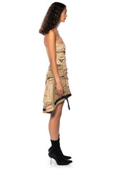 GAZELLE STRAPLESS CARGO MIDI DRESS