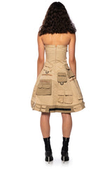 GAZELLE STRAPLESS CARGO MIDI DRESS