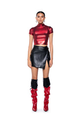 GEMINI SHORT SLEEVE MOCK NECK METALLIC TEE