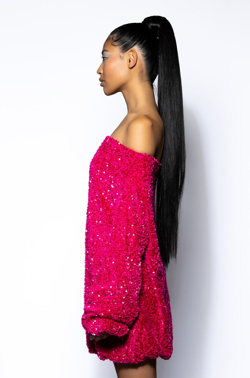 GEMMA OFF THE SHOULDER VOLUMINOUS SEQUIN MINI DRESS