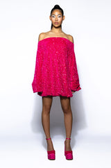 GEMMA OFF THE SHOULDER VOLUMINOUS SEQUIN MINI DRESS