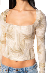 GEO METALLIC SQUARE NECK TOP