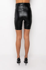 GET IT RIGHT, GET IT TIGHT FAUX LEATHER BIKER SHORTS