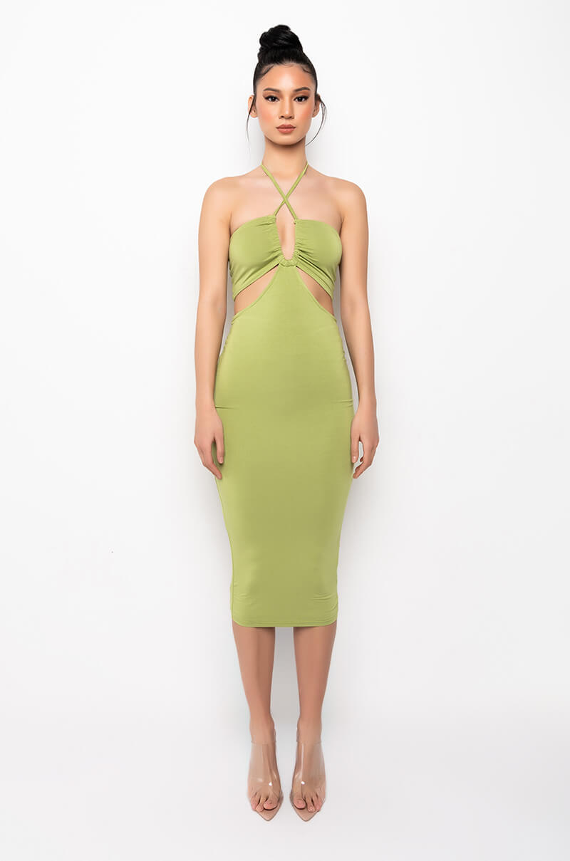 GET RIGHT MIDI HALTER TOP DRESS