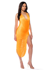 GIANINA FRINGED COWL NECK MAXI DRESS