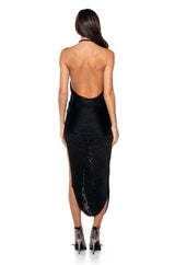 GIANINA FRINGED COWL NECK MAXI DRESS