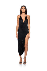 GIANINA FRINGED COWL NECK MAXI DRESS