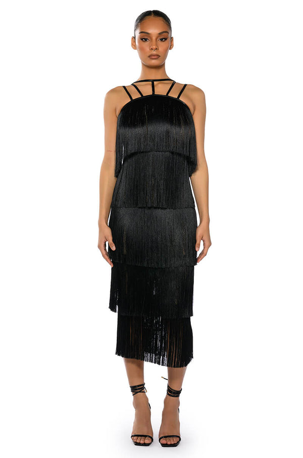 GIGGLE WATERS MAXI FRINGE LAYERED DRESS