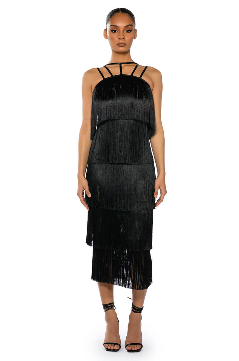 GIGGLE WATERS MAXI FRINGE LAYERED DRESS