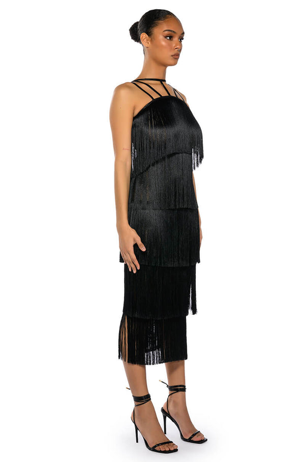 GIGGLE WATERS MAXI FRINGE LAYERED DRESS