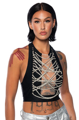 GIMME MORE EMBELLISHED HALTER NECK TOP