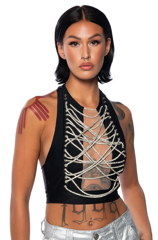 GIMME MORE EMBELLISHED HALTER NECK TOP