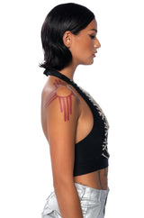 GIMME MORE EMBELLISHED HALTER NECK TOP