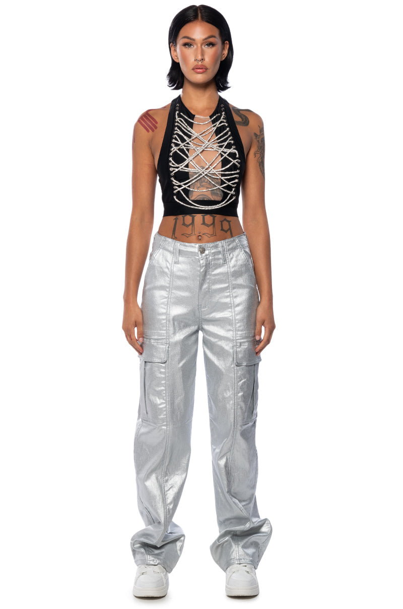 GIMME MORE EMBELLISHED HALTER NECK TOP