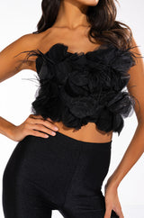 GIN FIZZ STRAPLESS APPLIQUE CROPPED BLOUSE