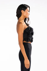 GIN FIZZ STRAPLESS APPLIQUE CROPPED BLOUSE