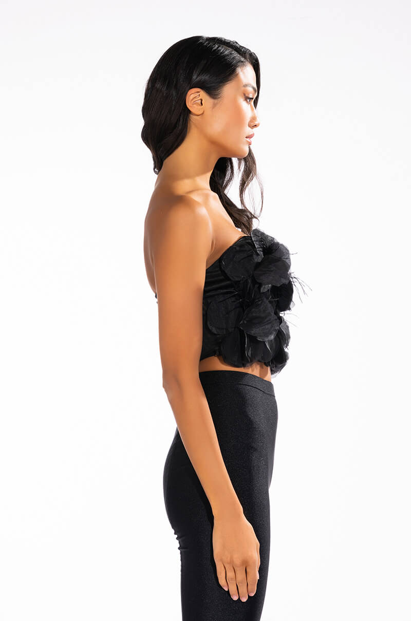 GIN FIZZ STRAPLESS APPLIQUE CROPPED BLOUSE
