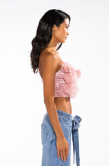 GIN FIZZ STRAPLESS APPLIQUE CROPPED BLOUSE