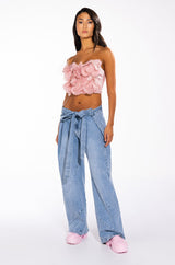 GIN FIZZ STRAPLESS APPLIQUE CROPPED BLOUSE