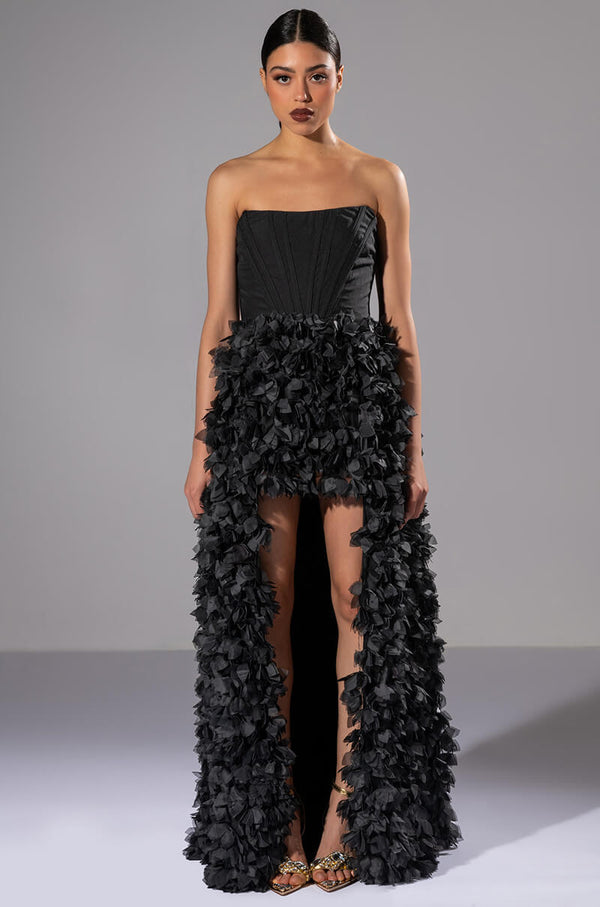 GIRL ON FIRE CASCADING HIGH LOW TUBE DRESS