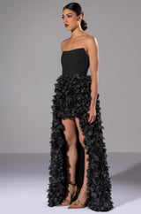 GIRL ON FIRE CASCADING HIGH LOW TUBE DRESS