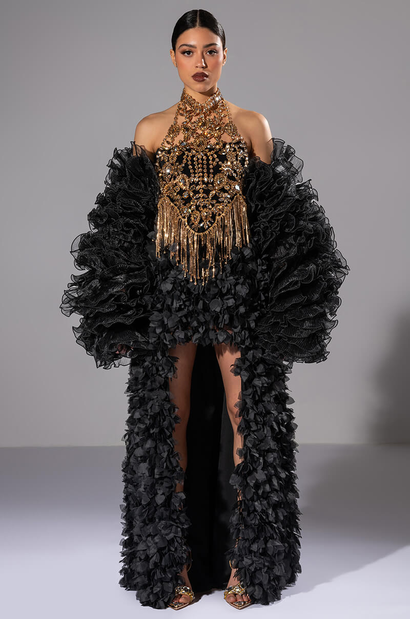 GIRL ON FIRE CASCADING HIGH LOW TUBE DRESS