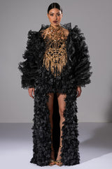 GIRL ON FIRE CASCADING HIGH LOW TUBE DRESS