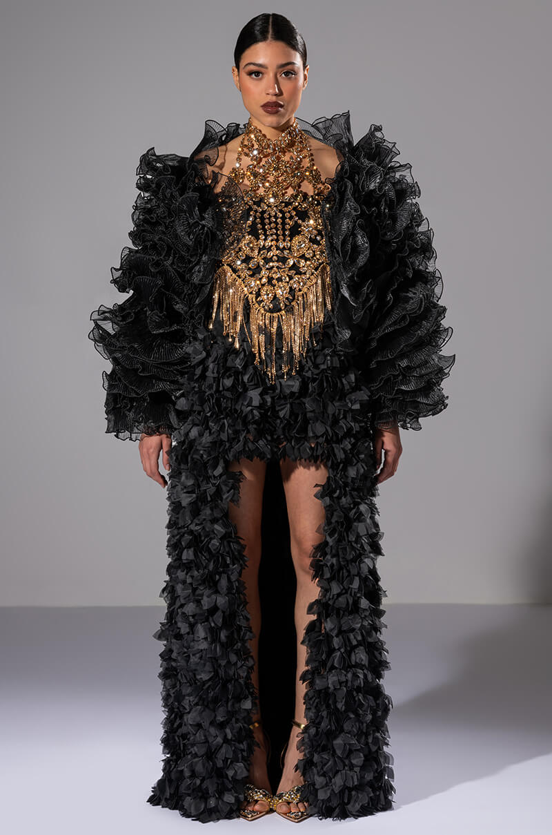 GIRL ON FIRE CASCADING HIGH LOW TUBE DRESS