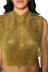 GLISTEN OPEN BACK RHINESTONE CHAIN MAIL TOP IN GOLD