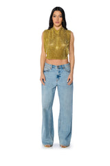 GLISTEN OPEN BACK RHINESTONE CHAIN MAIL TOP IN GOLD