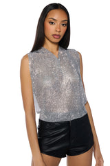 GLISTEN OPEN BACK RHINESTONE CHAIN MAIL TOP