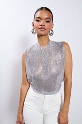 GLISTEN OPEN BACK RHINESTONE CHAIN MAIL TOP
