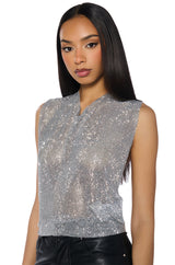 GLISTEN OPEN BACK RHINESTONE CHAIN MAIL TOP