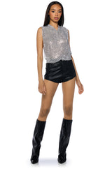 GLISTEN OPEN BACK RHINESTONE CHAIN MAIL TOP