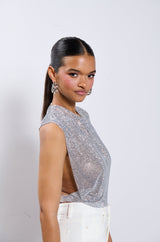 GLISTEN OPEN BACK RHINESTONE CHAIN MAIL TOP