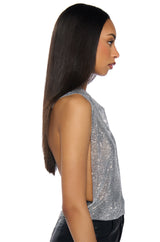 GLISTEN OPEN BACK RHINESTONE CHAIN MAIL TOP