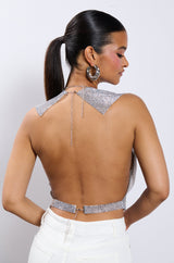 GLISTEN OPEN BACK RHINESTONE CHAIN MAIL TOP