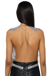 GLISTEN OPEN BACK RHINESTONE CHAIN MAIL TOP