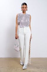 GLISTEN OPEN BACK RHINESTONE CHAIN MAIL TOP