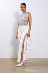 GLISTEN OPEN BACK RHINESTONE CHAIN MAIL TOP