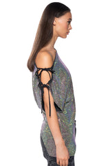 GLISTENING ASYMMETRICAL TSHIRT IN GREY MULTI