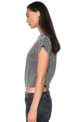 GLISTENING ASYMMETRICAL TSHIRT IN GREY MULTI