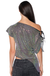 GLISTENING ASYMMETRICAL TSHIRT IN GREY MULTI