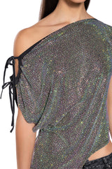 GLISTENING ASYMMETRICAL TSHIRT IN GREY MULTI