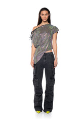 GLISTENING ASYMMETRICAL TSHIRT IN GREY MULTI