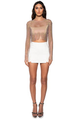 GLISTENING RHINESTONE MESH LONG SLEEVE TOP
