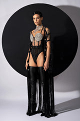 GLITCH IN THE MATRIX RHINESTONE MESH HALTER BODYSUIT
