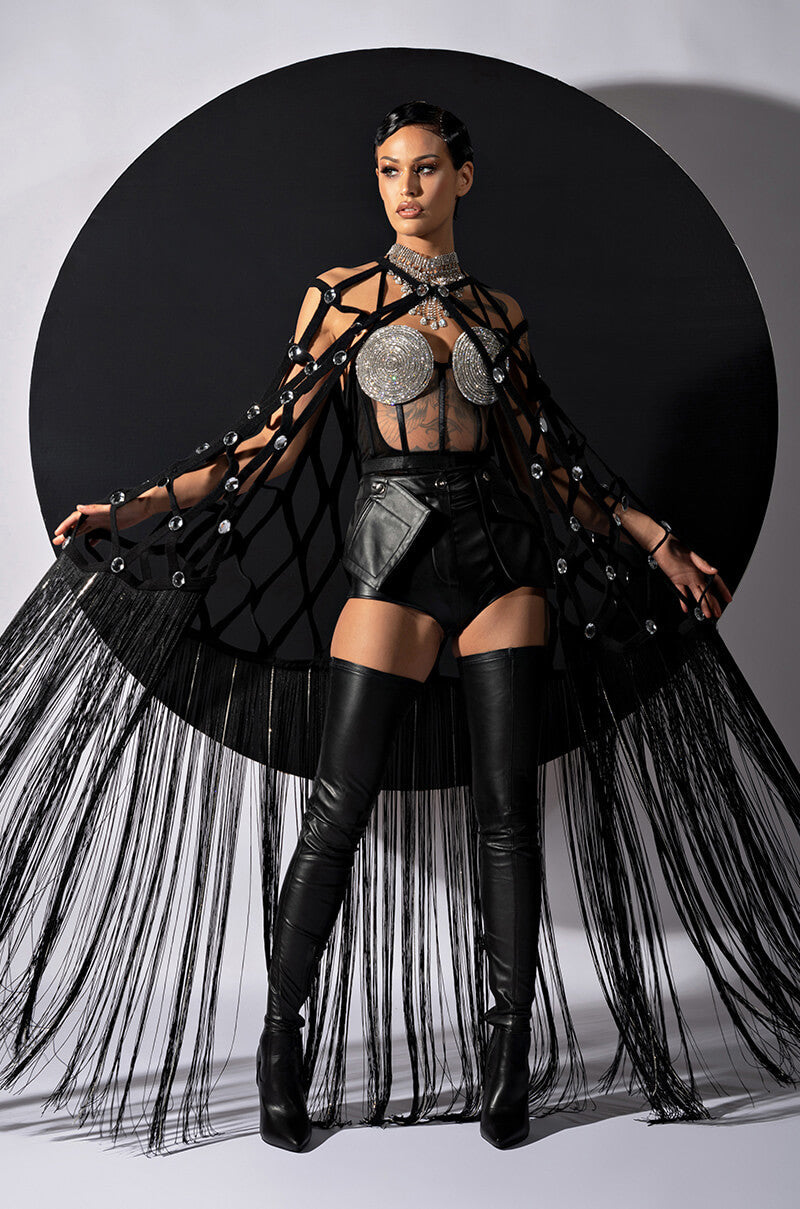 GLITCH IN THE MATRIX RHINESTONE MESH HALTER BODYSUIT